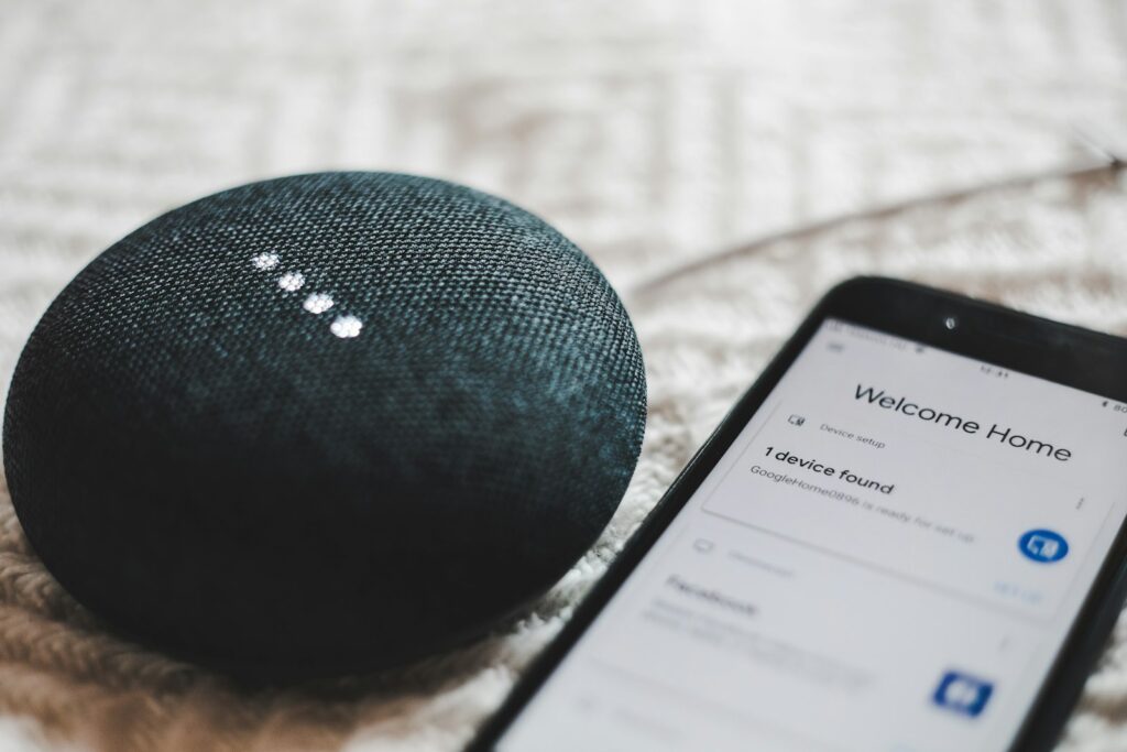 A smart speaker voice assistant with a smartphone