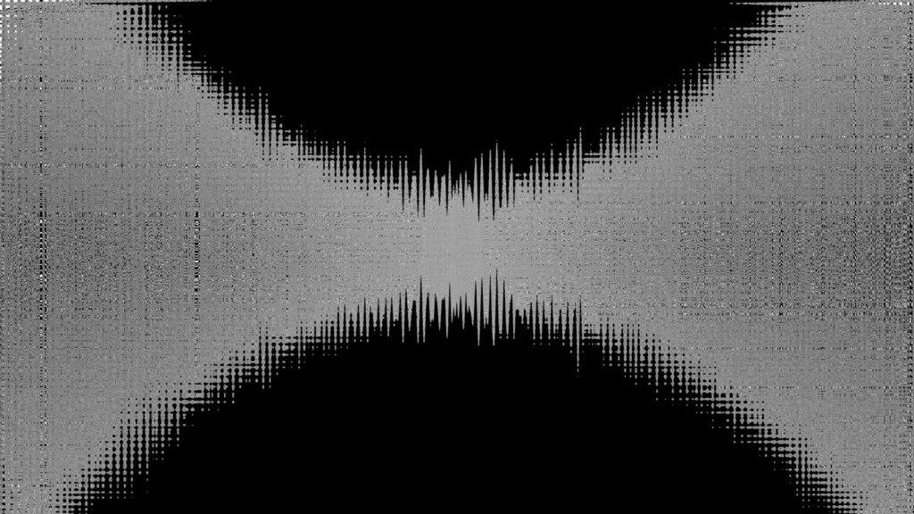 Abstract grayscale sound waveform on a dark background