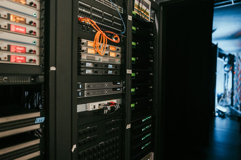 A rack of servers inside a data centre
