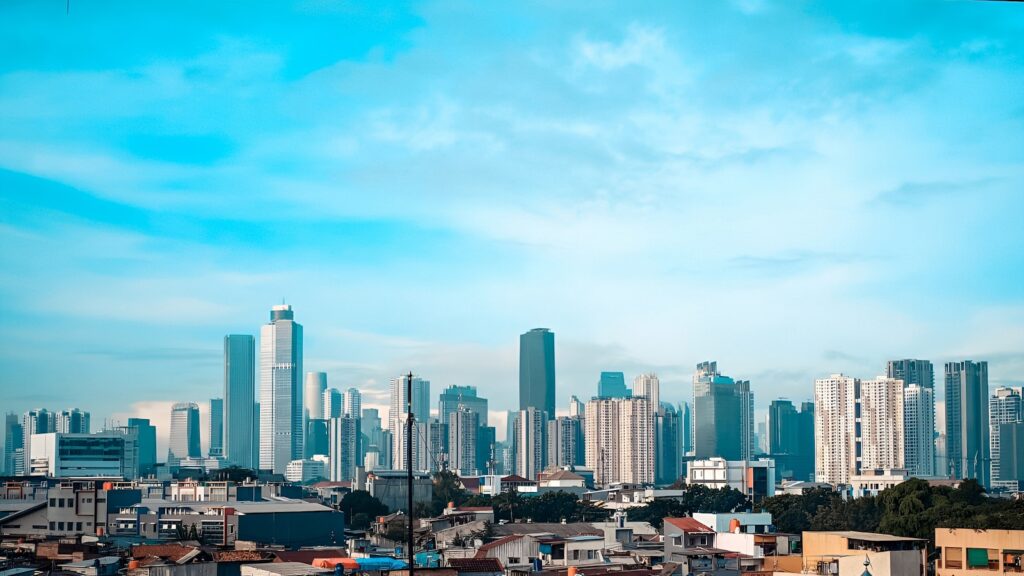 A view of a city with tall buildings in Jakarta, Indonesia